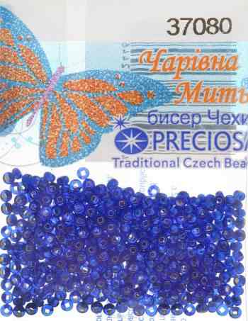 Бисер "Preciosa", с серебристой серединой, цвет: синий (37080), 10/0, 5 г
