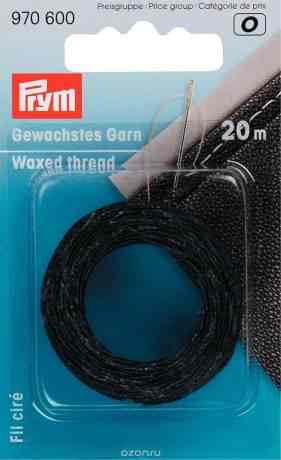 Нить вощеная "Prym", цвет: черный, 20 м