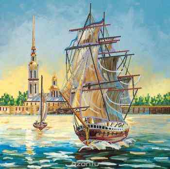 Схема для вышивки бисером на холсте Абрис Арт "Фрегат", 30 х 30 см