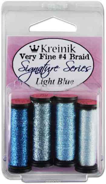 Набор ниток Kreinik "Very Fine", цвет: светло-синий, №4, 4 шт