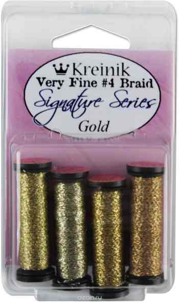 Набор ниток Kreinik "Very Fine", цвет: золотистый, №4, 4 шт