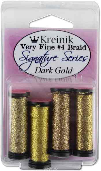 Набор ниток Kreinik "Very Fine", цвет: темно-золотистый, 4 шт