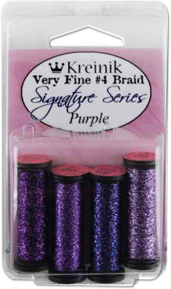 Набор ниток Kreinik "Very Fine", цвет: пурпурный, №4, 4 шт