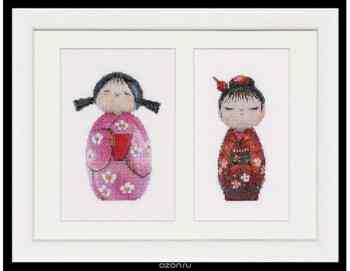 Набор для вышивания крестом Thea Gouverneur "Куклы Kokeshi", 16 х 22 см. 547