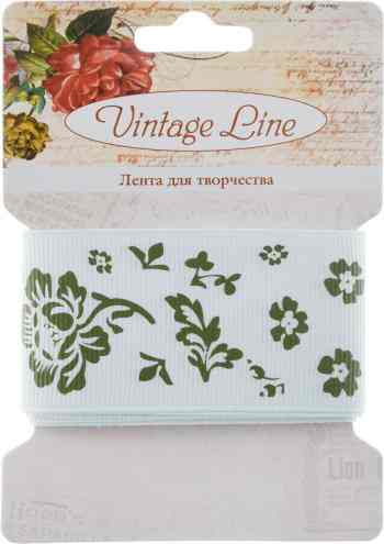 Лента декоративная Vintage Line "Розы", цвет: белый, черный, 3,8 х 100 см