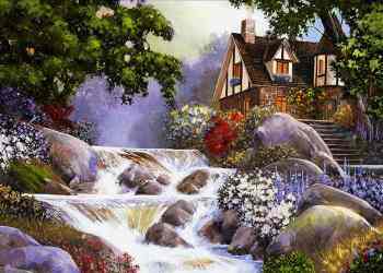 Набор для изготовления картины со стразами Алмазная Живопись "Дом у бурной реки", 70 х 50 см