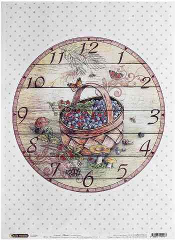 Рисовая бумага для декупажа Craft Premier "Часы: Корзинка", 28,2 см х 38,4 см