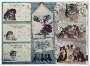 Рисовая бумага для декупажа Craft Premier "Открытки с котиками", 28,2 х 38,4 см
