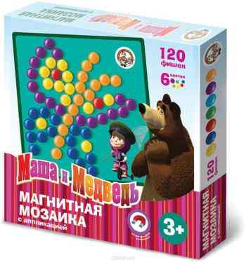 Магнитная мозаика Десятое королевство "Маша и медведь", с аппликацией, 126 элементов