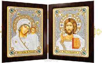 Набор для вышивания бисером "Богородица Казанская и Христос Спаситель", с рамкой-складнем, 7 см х 10 см, 2 шт