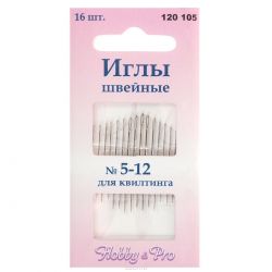 Набор швейных игл "Hobby & Pro", для квилтинга, №5-12, 16 шт