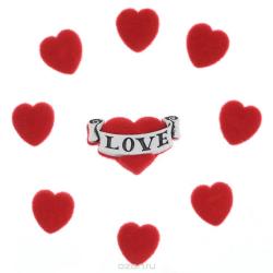 Набор пуговиц и фигурок Dress It Up "Сердечки love", цвет: красный, белый, 9 шт. 7702546