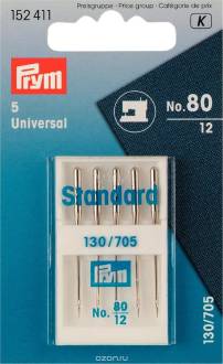 Иглы для швейных машин "Prym", с плоской колбой, №80, 5 шт