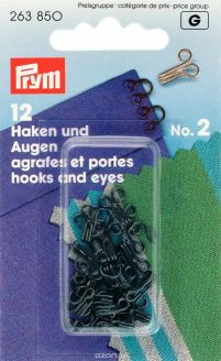 Крючки для одежды "Prym", с глазками для пришивания, цвет: черный, №2, 12 шт