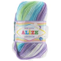 Пряжа для вязания Alize "Sekerim Bebe Batik", цвет: фиолетовый, зеленый, голубой (3924), 320 м, 100 г, 5 шт