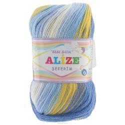 Пряжа для вязания Alize "Bebe Batik. Sekerim", цвет: синий, белый, желтый (3502), 350 м, 100 г, 5 шт