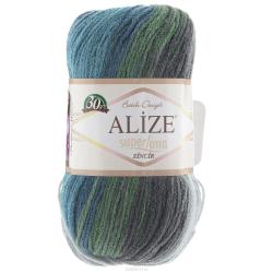Пряжа для вязания Alize "Superlana Zincir Batik", цвет: зеленый, синий, серый (4239), 280 м, 100 г, 5 шт