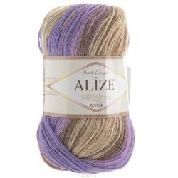 Пряжа для вязания Alize "Superlana Zincir Batik", цвет: белый, бежевый, фиолетовый (4338), 280 м, 100 г, 5 шт