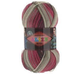 Пряжа для вязания Alize "LanaGold Fine Missisipi", цвет: красный, серый, белый (4462), 390 м, 100 г, 5 шт