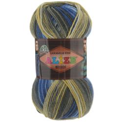 Пряжа для вязания Alize "LanaGold Fine Missisipi", цвет: синий, серый, желтый (3320), 390 м, 100 г, 5 шт