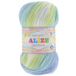 Пряжа для вязания Alize "Sekerim Bebe Batik", цвет: белый, зеленый, синий (3044), 320 м, 100 г, 5 шт
