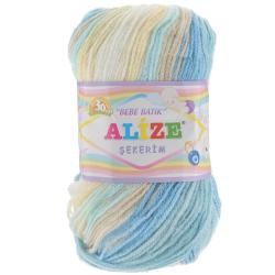 Пряжа для вязания Alize "Sekerim Bebe Batik", цвет: кремовый, голубой, белый (4398), 320 м, 100 г, 5 шт