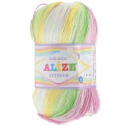 Пряжа для вязания Alize "Sekerim Bebe Batik", цвет: белый, зеленый, розовый (3067), 320 м, 100 г, 5 шт