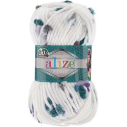 Пряжа для вязания Alize "Flower", цвет: белый, зеленый, фиолетовый (5072), 80 м, 100 г, 5 шт