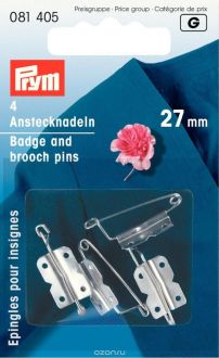 Булавки "Prym" для бантов и значков, пришивные, цвет: серебристый, 27 мм, 4 шт