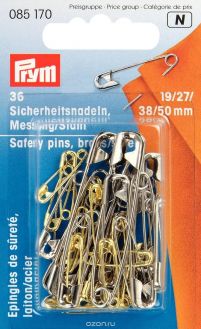 Булавки английские "Prym", цвет: серебристый, 19/27/38/50 мм, 36 шт