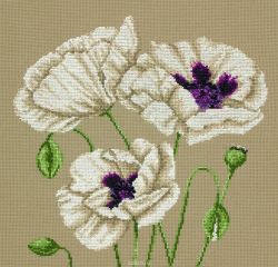 Набор для вышивания Maia "White Poppies" /Белые маки/ 25*25см (состав: канва Aida 16, цветная схема, нитки Anchor, игла, инструкция), счетный крест