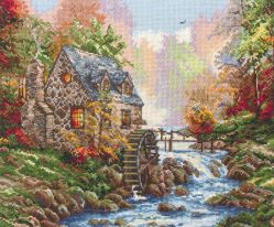 Набор для вышивания Maia "Cobblestone Mill" /Кобблстоунская мельница/ 25*32см (состав: канва Aida 16, цветная схема, нитки Anchor, игла, инструкция), счетный крест
