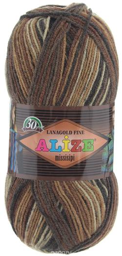 Пряжа для вязания Alize "LanaGold Fine Missisipi", цвет: бежевый, коричневый, черный (3531), 390 м, 100 г, 5 шт