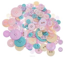 Пуговицы декоративные Buttons Galore & More "Haberdashery Buttons", цвет: голубой, розовый, бежевый, 115 г