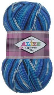 Пряжа для вязания Alize "Superwash", цвет: синий, бирюзовый, светло-серый (4446), 420 м, 100 г, 5 шт