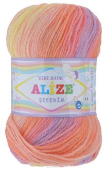 Пряжа для вязания Alize "Sekerim Bebe Batik", цвет: желтый, лиловый, коралловый (4770), 320 м, 100 г, 5 шт