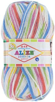Пряжа для вязания Alize "Sekerim Junior", цвет: белый, розовый, желтый, зеленый (808), 330 м, 100 г, 5 шт