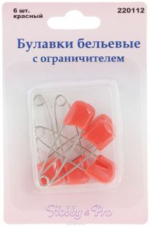 Булавки бельевые "Hobby&Pro", цвет: красный, стальной, длина 4 см, 6 шт