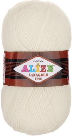 Пряжа для вязания Alize "Lanagold Fine", цвет: кремовый (01), 390 м, 100 г, 5 шт
