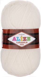 Пряжа для вязания Alize "Lanagold Fine", цвет: молочный (62), 390 м, 100 г, 5 шт