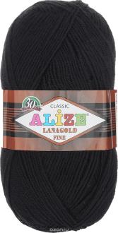 Пряжа для вязания Alize "Lanagold Fine", цвет: черный (60), 390 м, 100 г, 5 шт