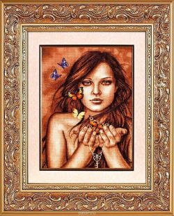 Набор для вышивания крестом Alisena "Бабочки на ладонях", 28 x 40 см