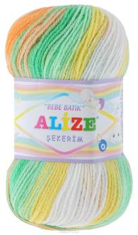 Пряжа для вязания Alize "Bebe Batik. Sekerim", цвет: салатовый, белый, оранжевый (3066), 350 м, 100 г, 5 шт