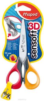 Ножницы детские "Sensoft", для левшей, 13 см, цвет красный, желтый