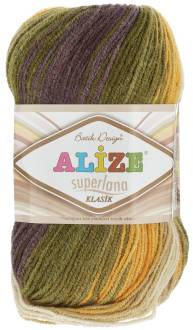 Пряжа для вязания Alize "Superlana Klasik Batik", цвет: бежевый, зеленый, фиолетовый (5850), 280 м, 100 г, 5 шт