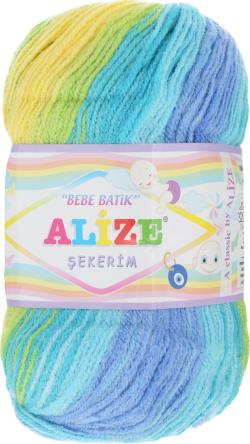 Пряжа для вязания Alize "Sekerim Bebe Batik", цвет: бирюзовый, желтый, светло-зеленый (4789), 320 м, 100 г, 5 шт