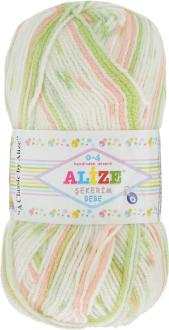 Пряжа для вязания Alize "Sekerim Bebe", цвет: белый, светло-зеленый, персиковый (512), 320 м, 100 г, 5 шт