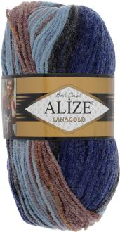 Пряжа для вязания Alize "Lanagold Batik Design", цвет: синий, коричневый, желтый (3017), 240 м, 100 г, 5 шт