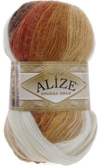 Пряжа для вязания Alize "Angora Gold Batik", цвет: белый, рыжий, коричневый (2626), 550 м, 100 г, 5 шт