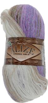Пряжа для вязания Alize "Angora Gold Simli Batik", цвет: бежево-коричневый, белый, сиреневый (4338), 500 м, 100 г, 5 шт